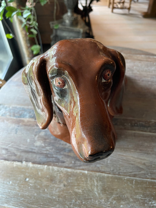 Antique glazed ceramic dachshund. 