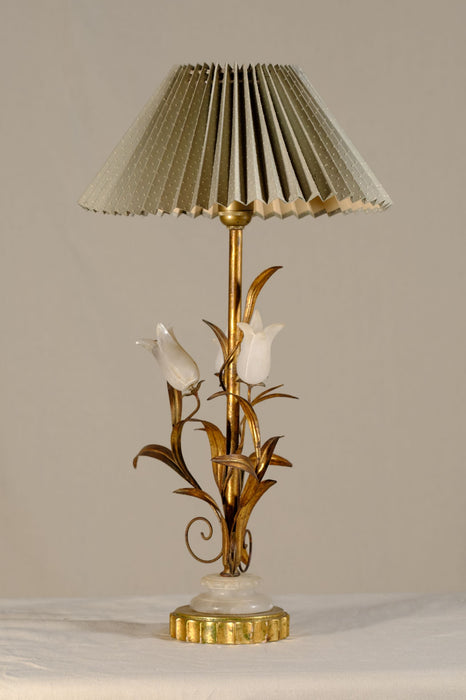 Antique Italian Gilt Tole and Alabaster Tulip Lamp