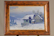 Antique Oil on Board Farmhouse in Winter Painting