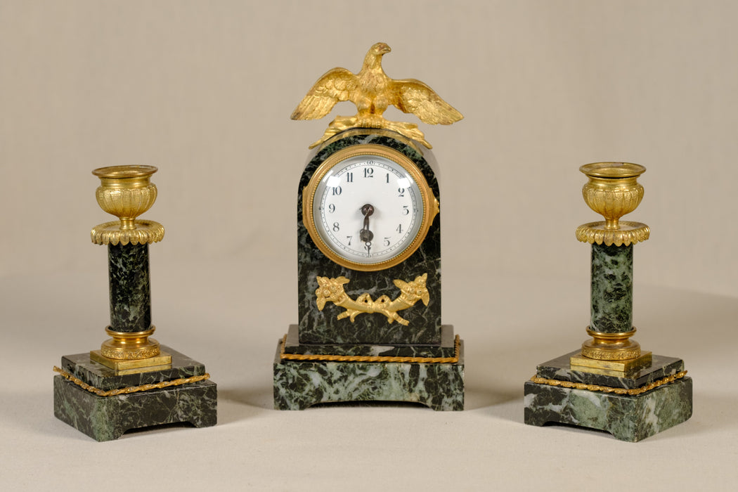 Marble Clock and Candlestick Set 