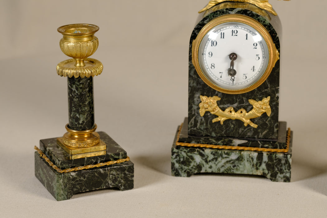 Marble Clock and Candlestick Set
