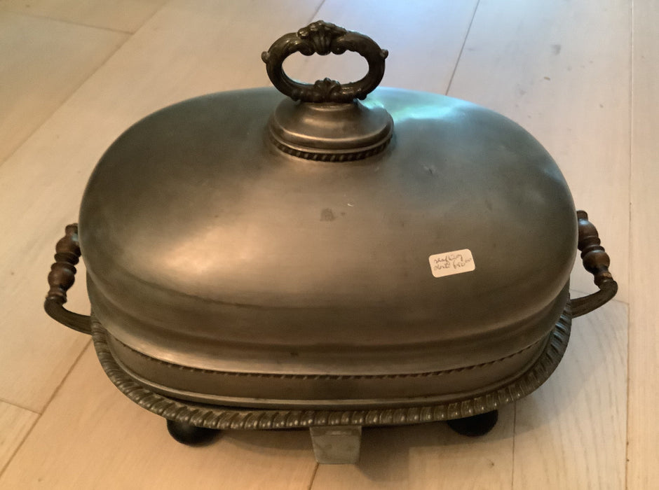 Pewter chafing dish and antique item.